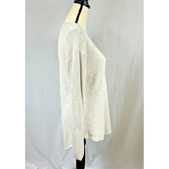 a.n.a. NEW APPROACH V-Neck Tunic Sweater-Cream/Ivory w Gold Metallic Thread Sz M - Picture 5 of 11